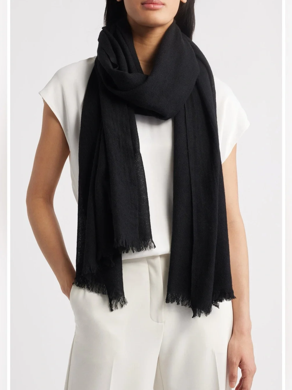 NWOT. Zara Black Cotton/Linen Blend Scarf.